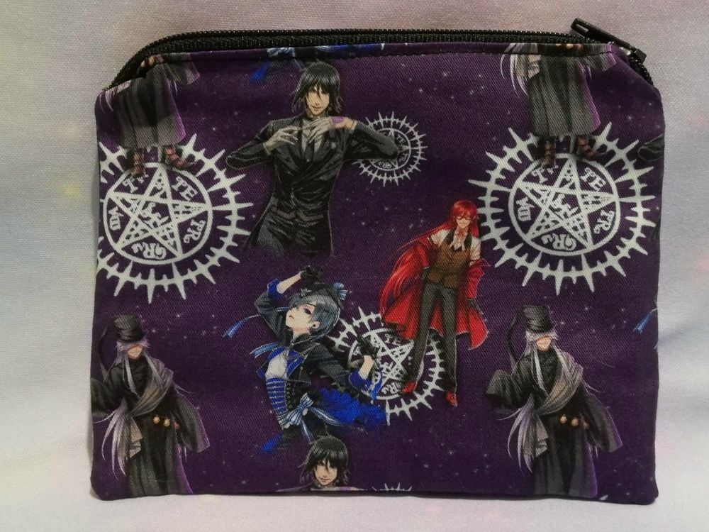 Zip Pouch Made With Black Butler Inspired Fabric - Purple