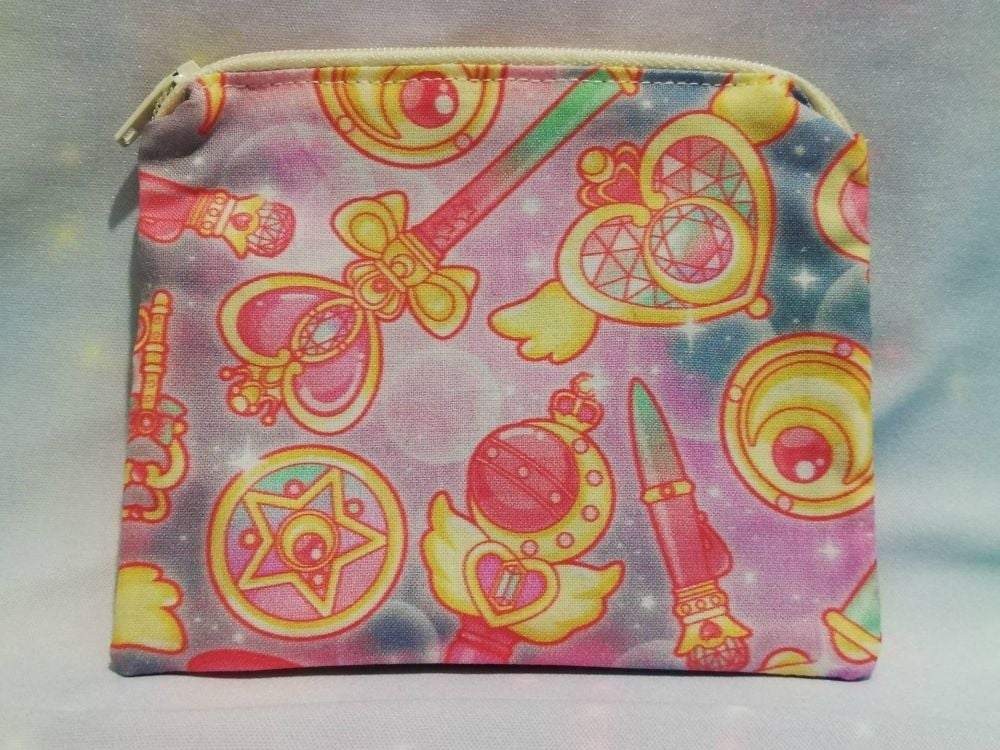 Zip Pouch Made With Sailor Moon Inspired Fabric - Staffs
