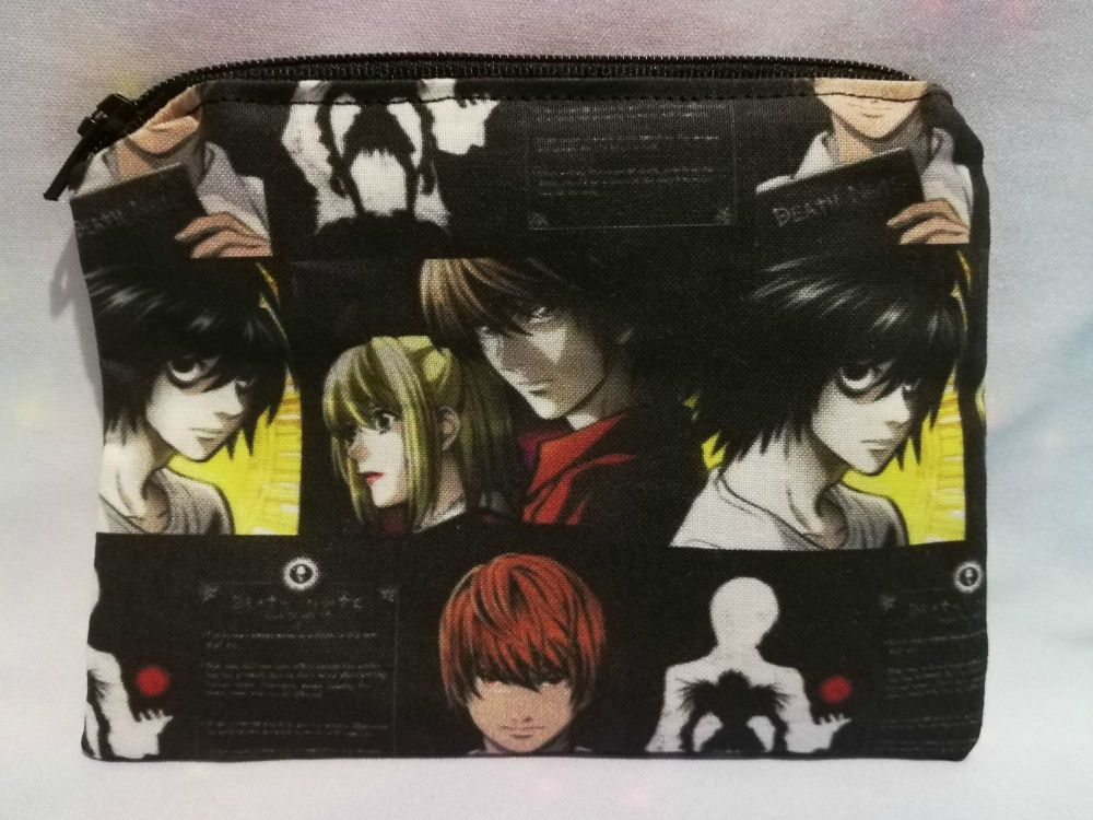 Zip Pouch Made With Large Scale Death Note Inspired Fabric