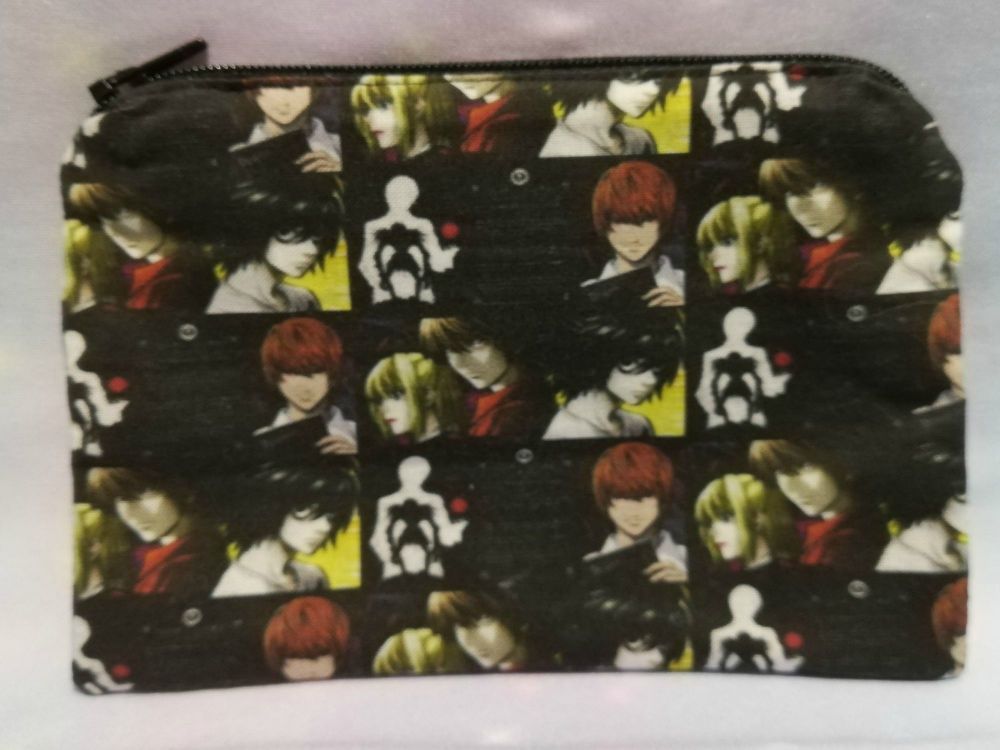 Zip Pouch Made With Small Scale Death Note Inspired Fabric