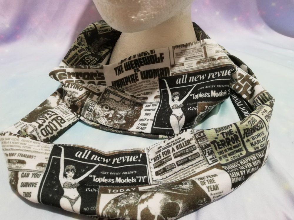 Infinity Scarf Made With Horror Newsprint Fabric