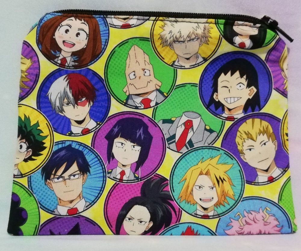 Zip Pouch Made With My Hero Academia Fabric - Circles