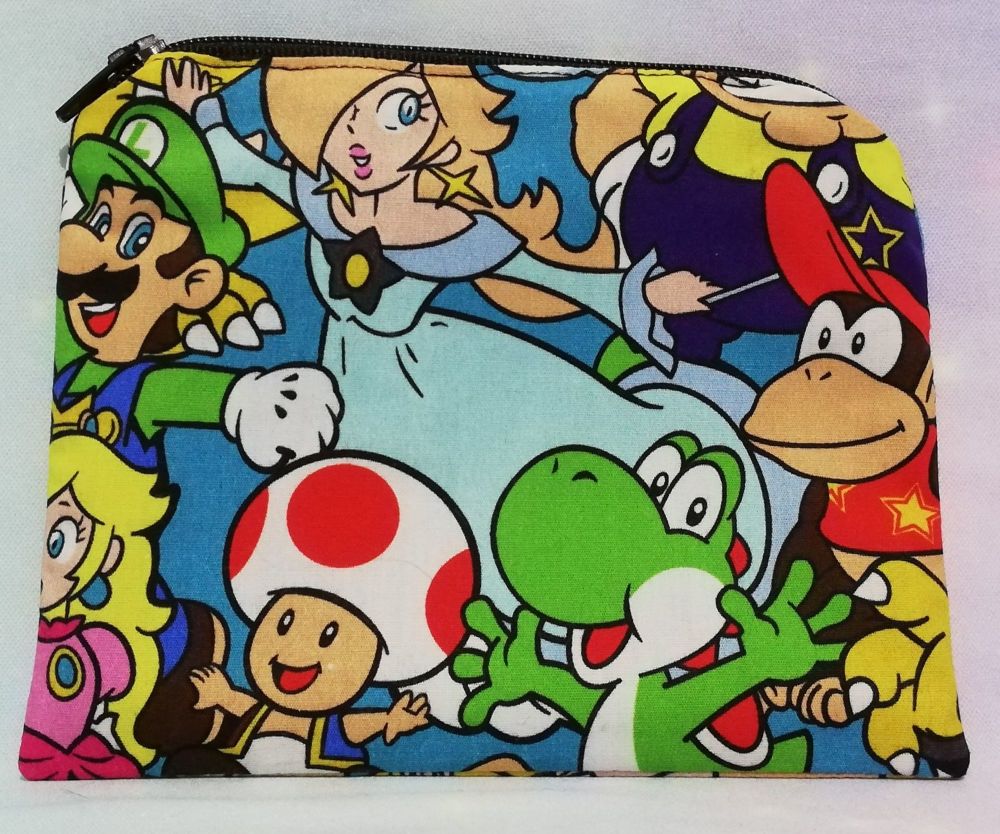 Zip pouch made with Super Mario and Friends fabric