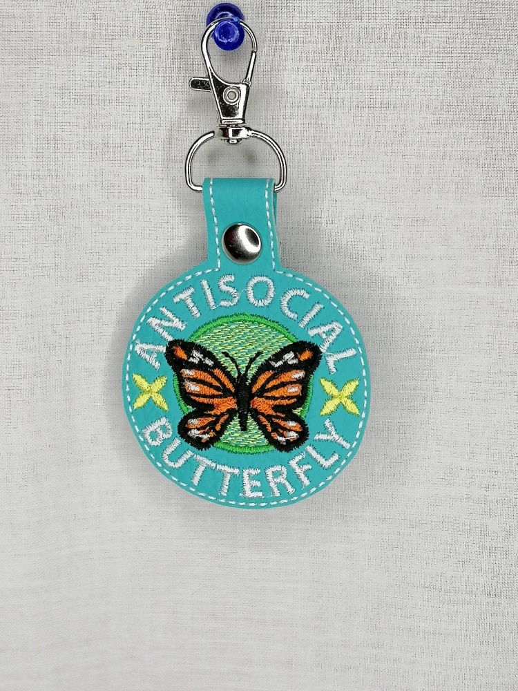 Antisocial Butterfly Embroidered Keyring