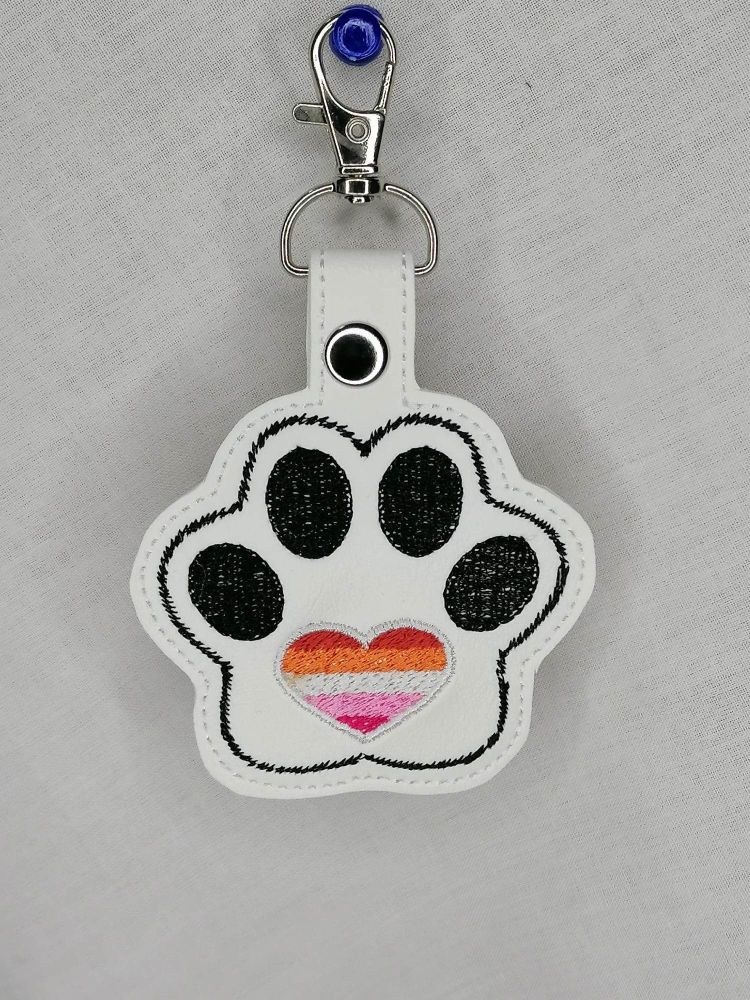 Furry Paw Lesbian Flag Embroidered Keyring
