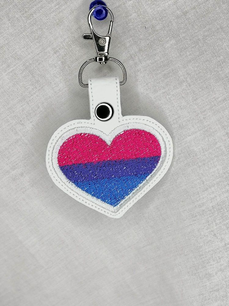 Heart Bisexual Flag Embroidered Keyring