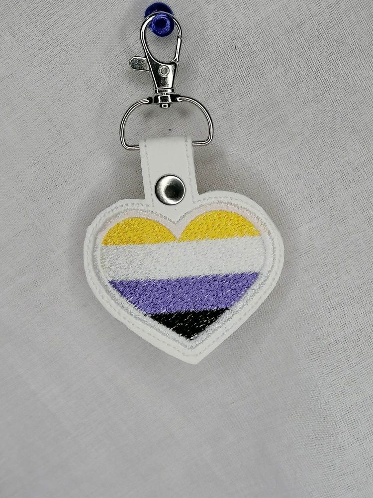 Heart Nonbinary Flag Embroidered Keyring