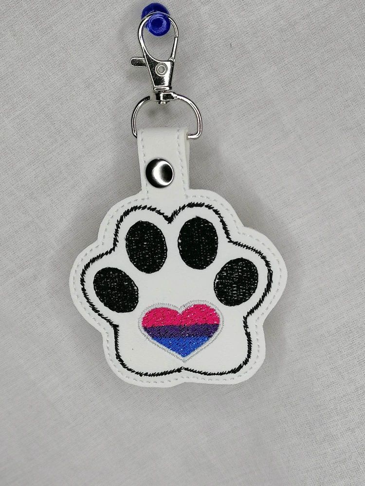 Furry Paw Bisexual Flag Embroidered Keyring