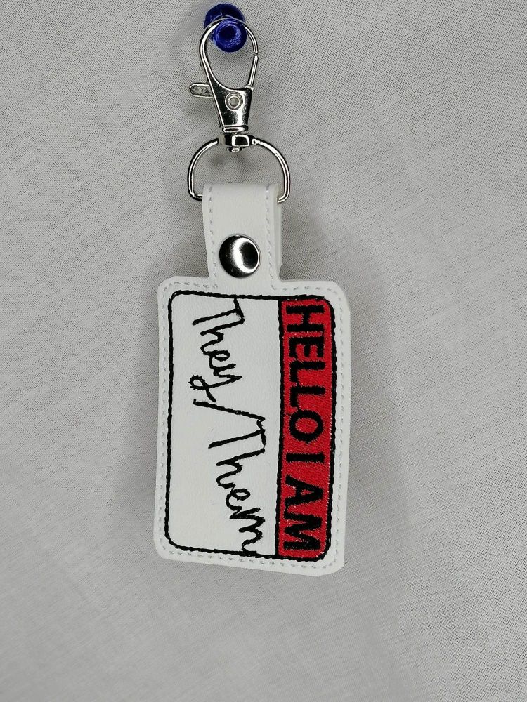 Hello I Am They/Them Embroidered Keyring