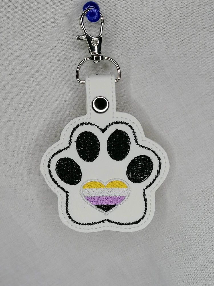 Furry Paw Non Binary Flag Embroidered Keyring