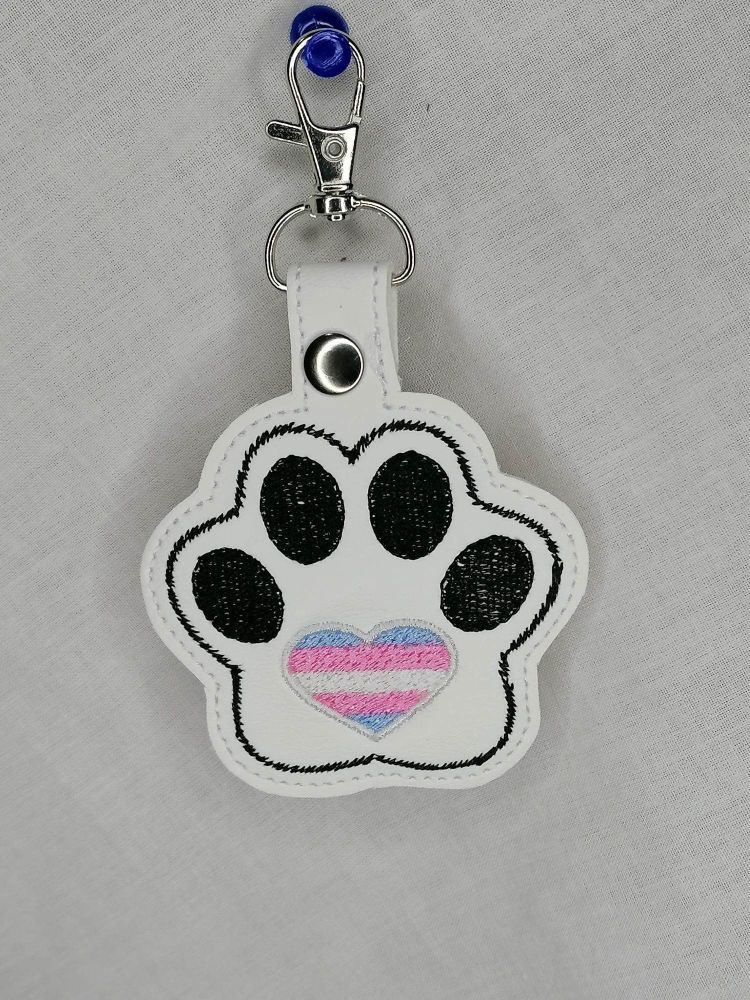 Furry Paw Trans Flag Embroidered Keyring
