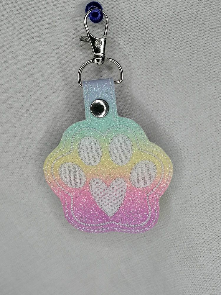 Furry Paw Pastel Embroidered Keyring