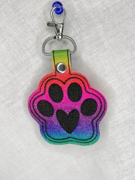 Furry Paw Rainbow Embroidered Keyring