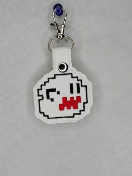 8 Bit Boo Inspired Embroidered Keyring