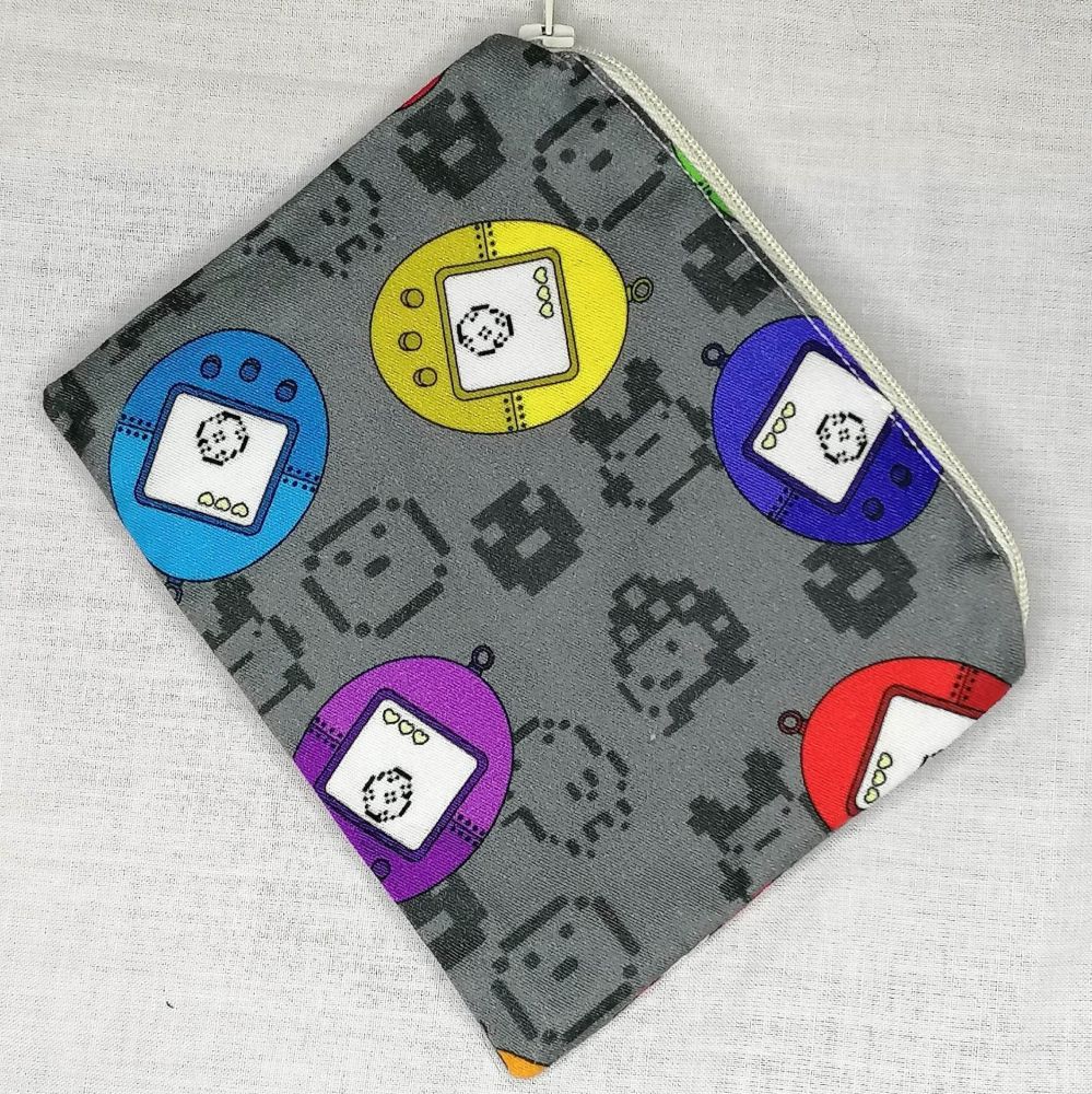 Zip Pouch Made With Tamagotchi Inspired Fabric -TL