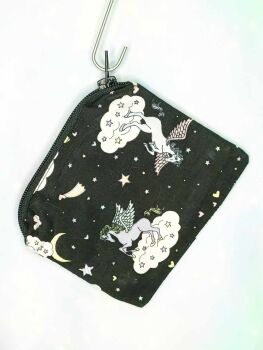 Zip Pouch Made With Black Kawaii Pegasus Inspired Fabric