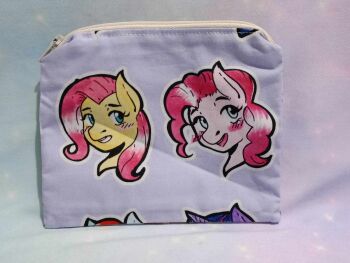 Zip Pouch Made with My Little Pony Inspired Fabric - Fluttershy, Pinkie Pie and Rarity