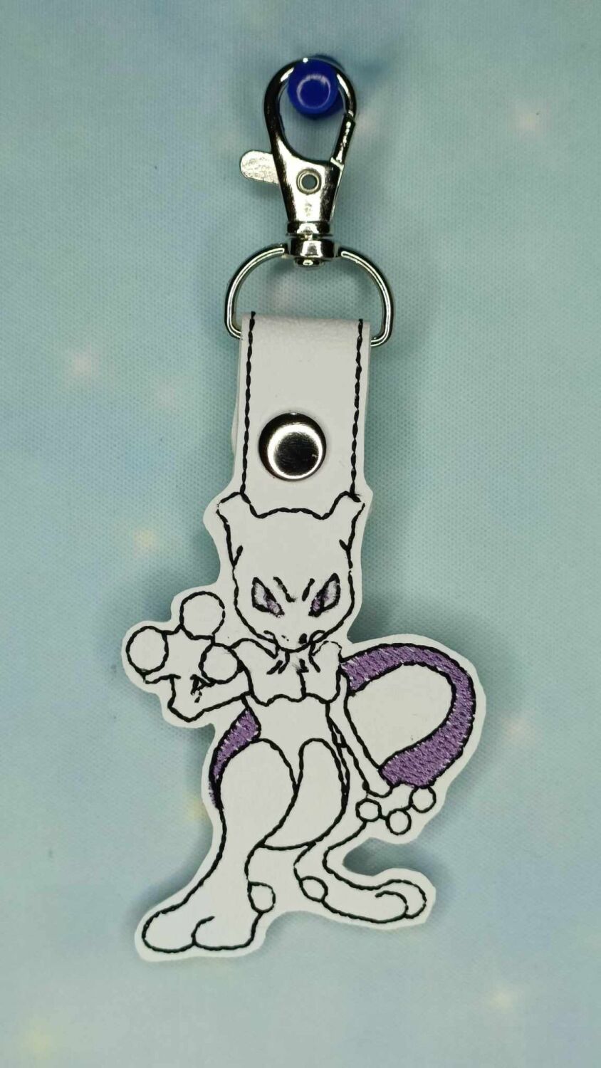 Pokemon Mewtwo Inspired Embroidered Keyring