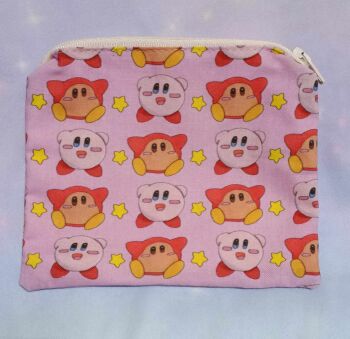 Zip Pouch Made With Kirby And Waddle Dee Inspired Fabric