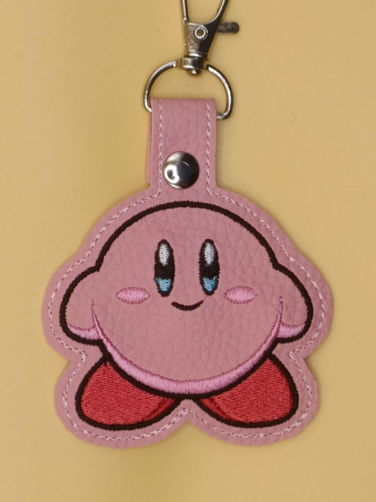 Kirby Inspired Embroidered Keyring