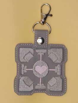 Portal Companion Cube Inspired Embroidered Keyring
