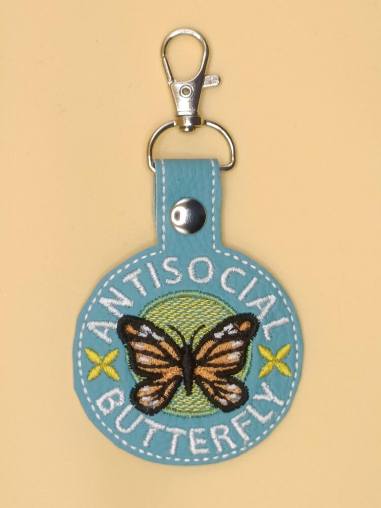 Antisocial Butterfly Embroidered Keyring