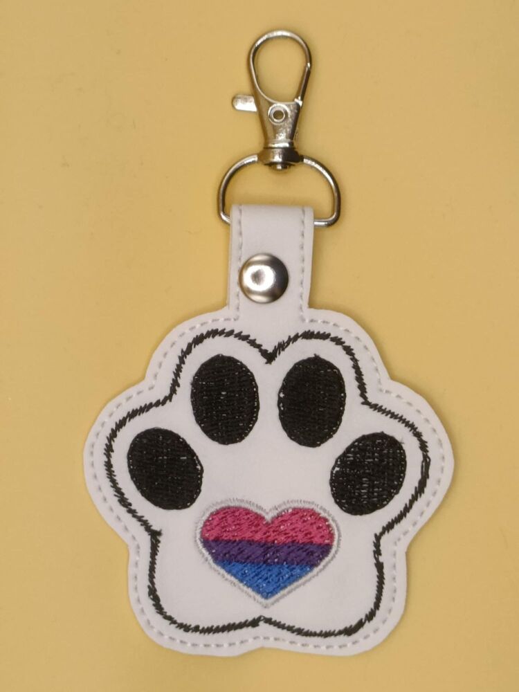 Furry Paw Bisexual Embroidered Keyring (w)
