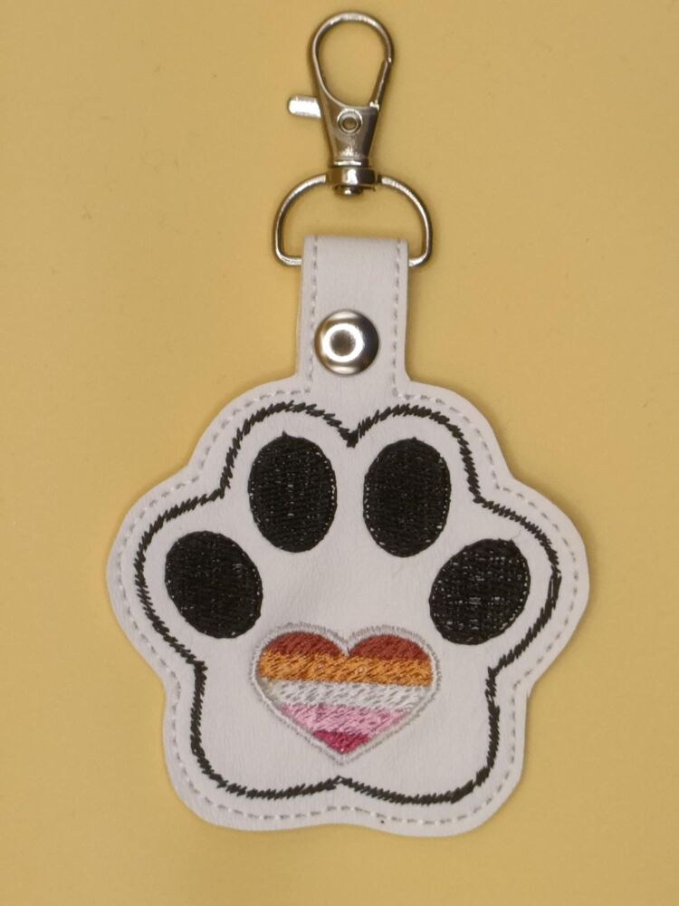 Furry Paw Lesbian Embroidered Keyring (w)