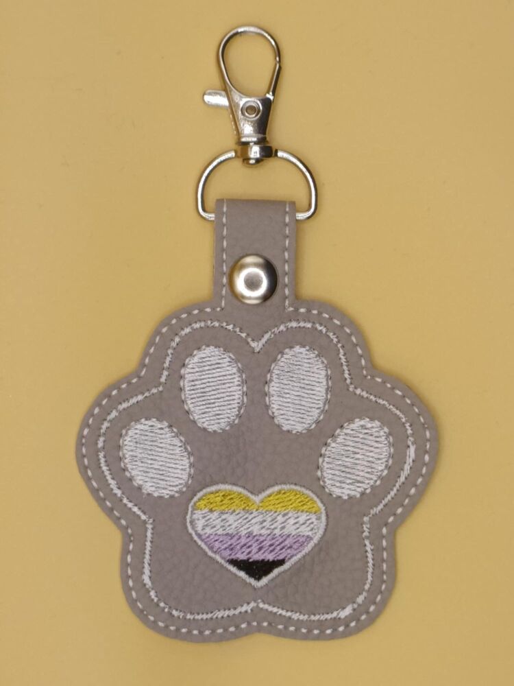 Furry Paw Non-Binary Embroidered Keyring (g)