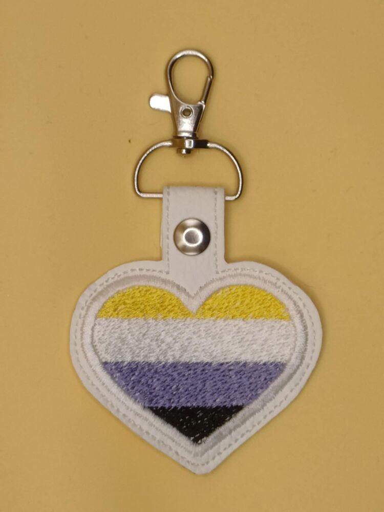 Heart Non-Binary Embroidered Keyring