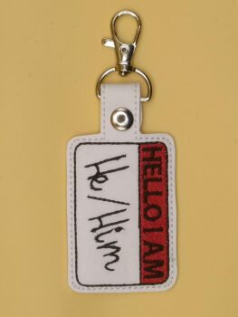 Hello I Am He/Him Embroidered Keyring