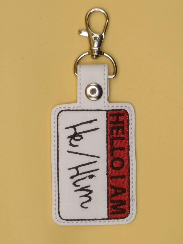 He/Him Embroidered Keyring