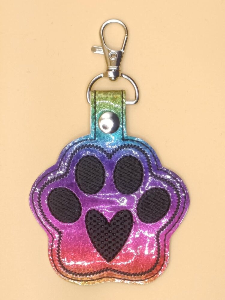 Furry Paw Rainbow  Embroidered Keyring
