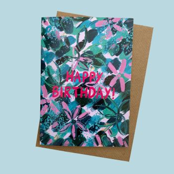 Floral Abstract 'Happy Birthday' Card