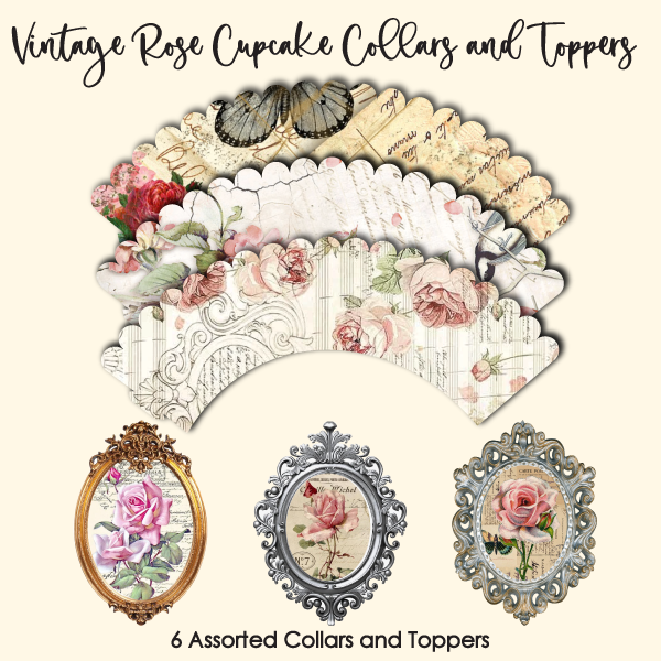 Crystal Candy Cupcake Collars & Toppers - Vintage Rose 