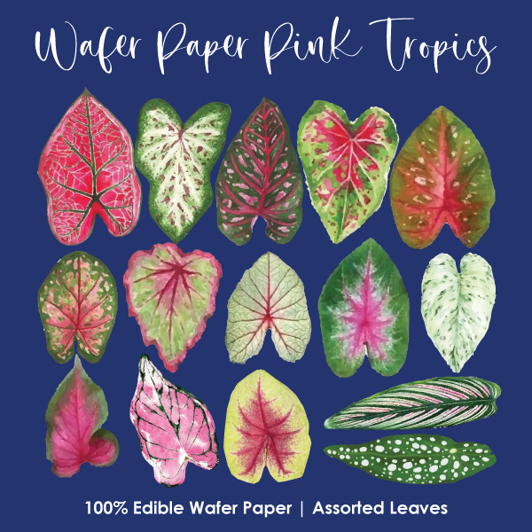 Crystal Candy Edible Wafer Flowers and Leaves - Pink Tropic Large Set