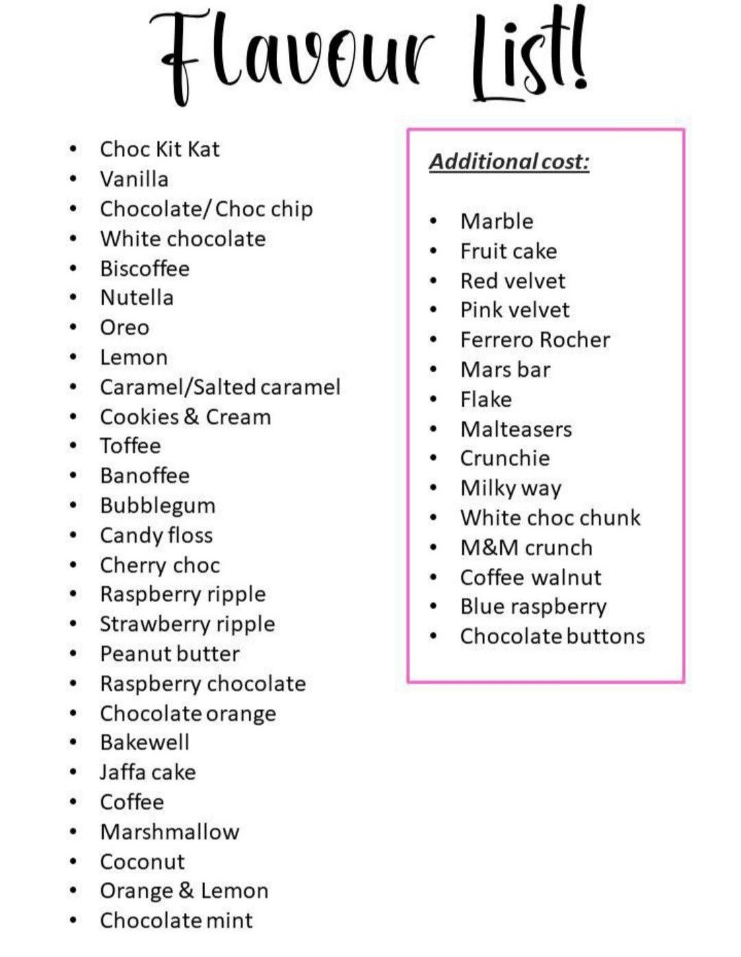 Flavour List