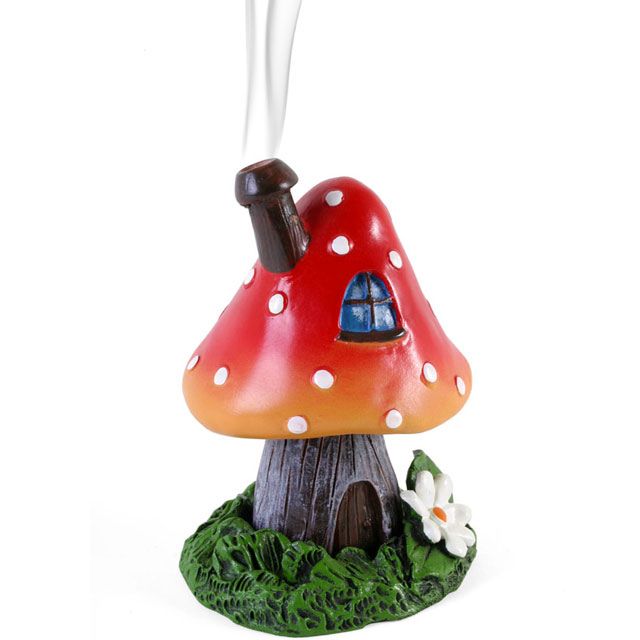 Smoking Toadstool Mushroom Incense Cone Burner - Red