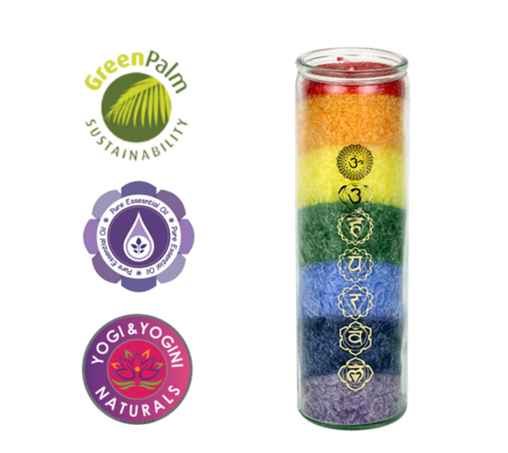 Chakra Rainbow Candle 7 Chakras with Essential Oils 100 hours Burn