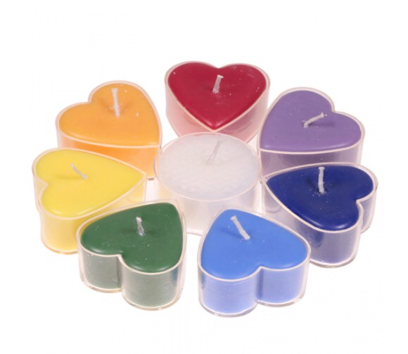 Heart Shaped Candles - Chakra- Set of 8