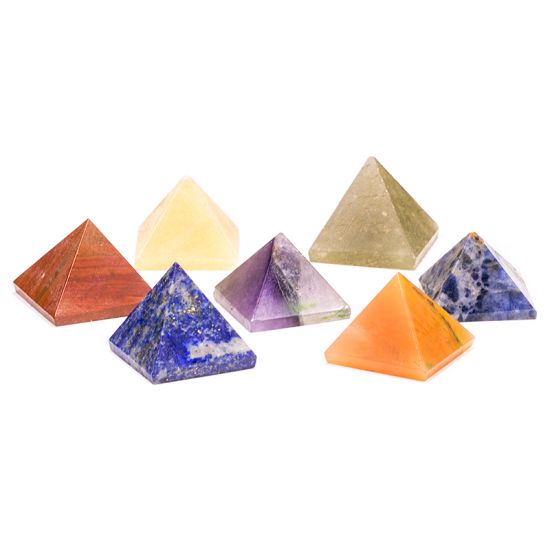 Set of 7 Chakra Stones Pyramid in Pouch