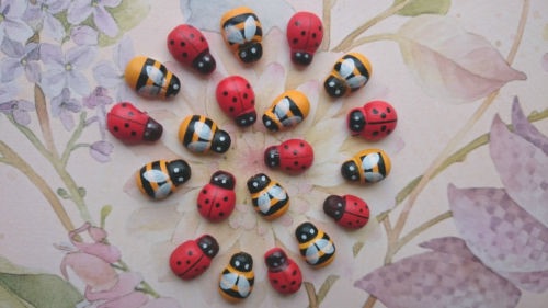 Mini Wooden Stick-on Bees & Ladybirds (10 pack)
