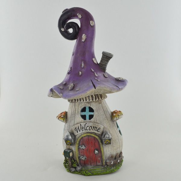 Purple Toadstool Fairy House with LED