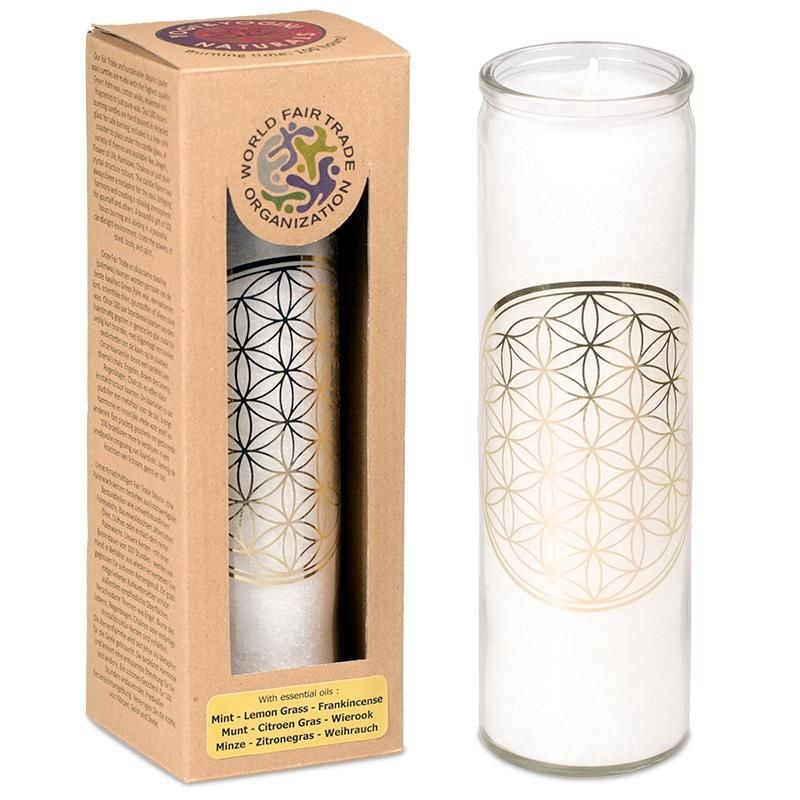 Scented candle Flower of Life white stearin in glass