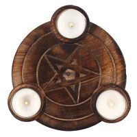 Wooden Pentagram Tealight Candle Holder