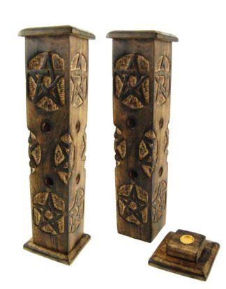 Wooden Incense Tower - Engraved Pentagram
