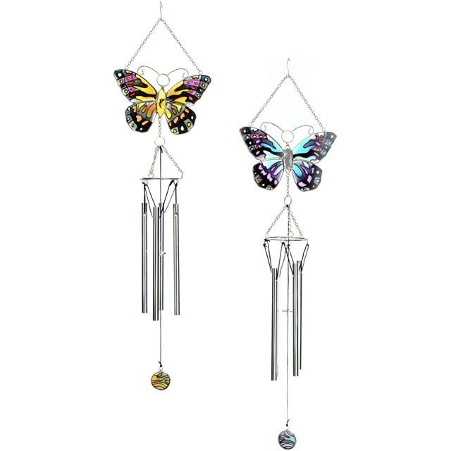 Glass Butterfly Windchime - Blue and Pink
