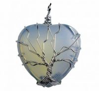 Opalite Moonstone Heart Pendant with Wired Tree of Life