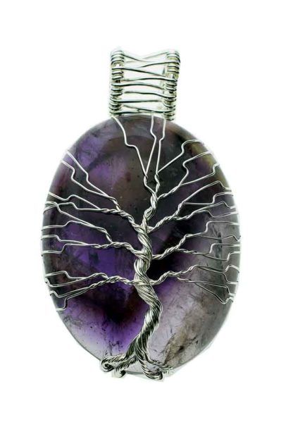 Amethyst Oval Pendant with Wired Tree of Life
