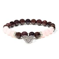 Gem Bead Garnet/Rose Quartz Bracelet with Heart